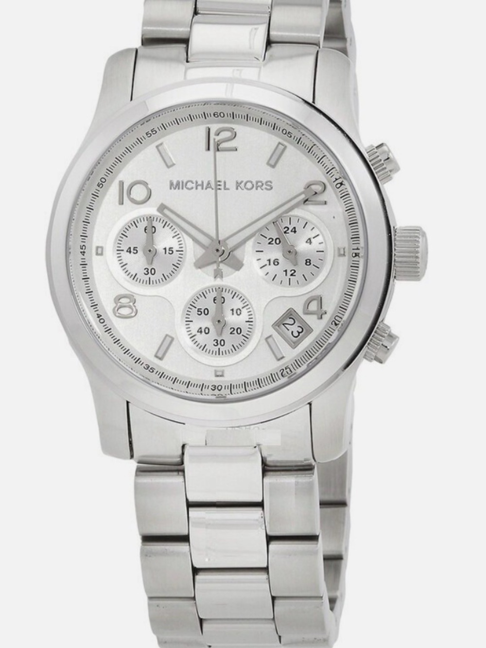 MICHAEL KORS SILVER TONE STAINLESS STEEL RUNWAY CHRONOGRAPH WATCH-MK5076